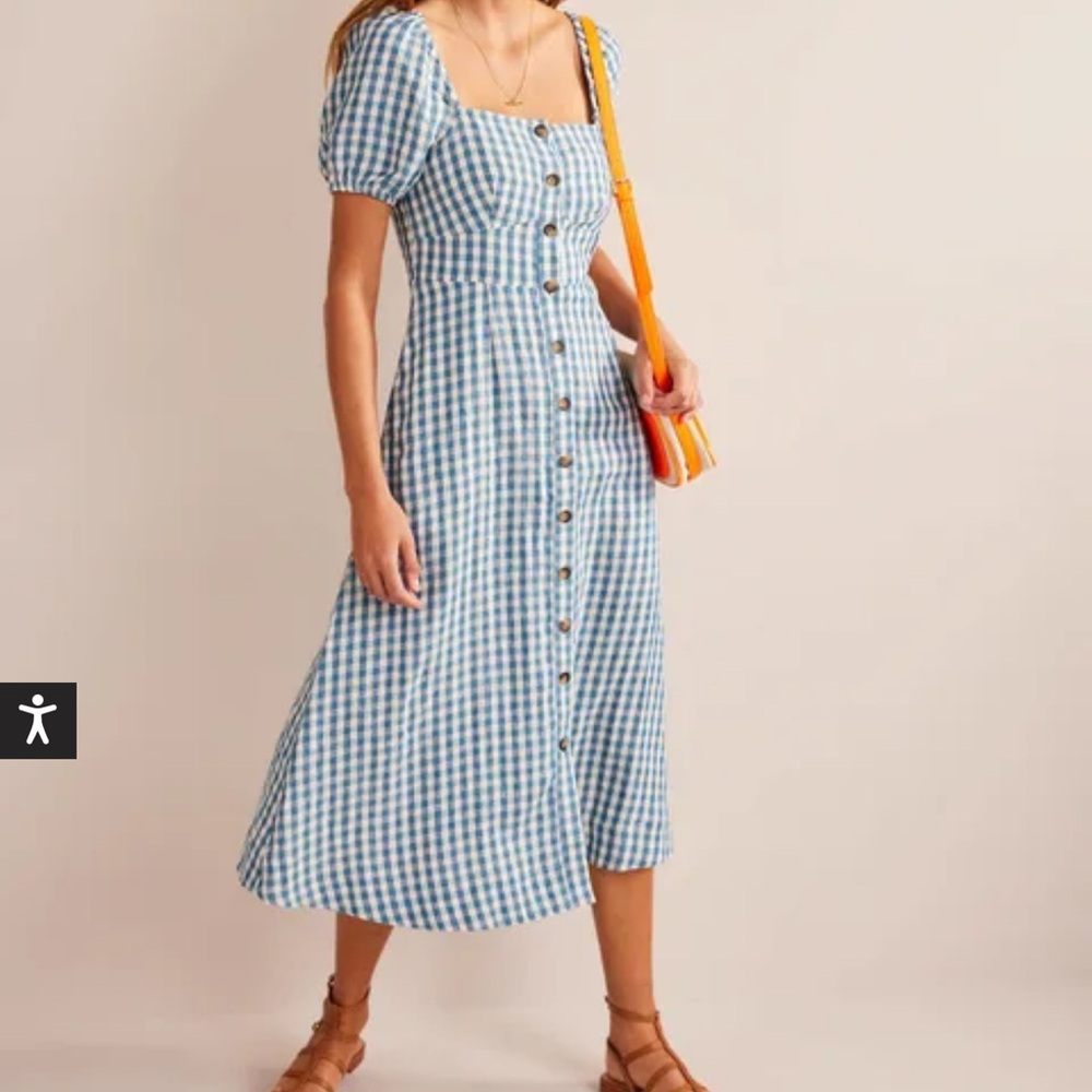BODEN - Square Neck Linen Midi Dress - 14